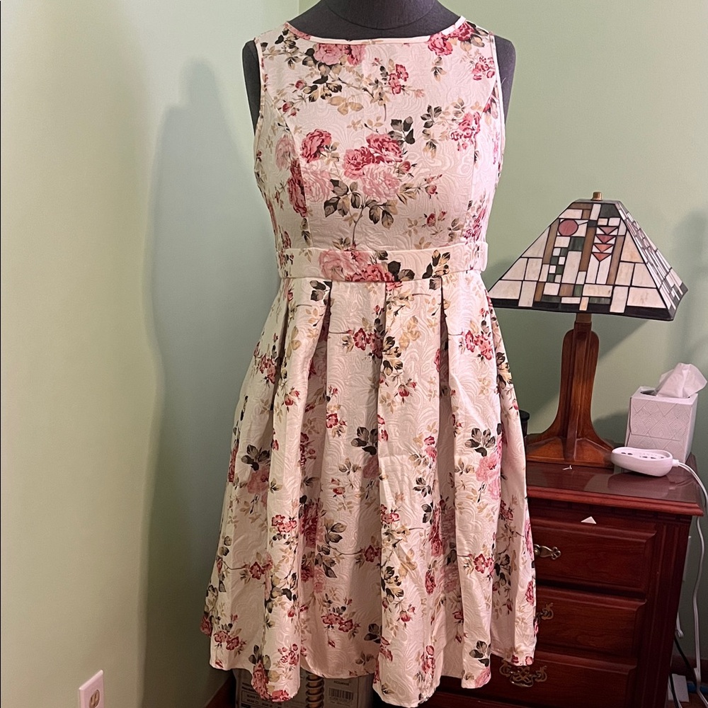 SHEIN Floral Midi Dress - Pink and Cream